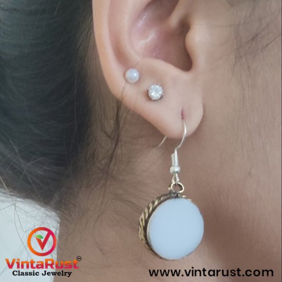 White Dangle Earrings, Statement Bohemian Earrings, Tribal Earrings, Dangle-Dang - Picture 1 of 6